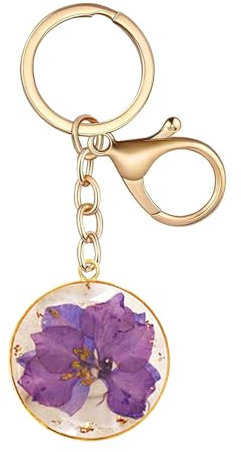 AMOR SPES Real Flower Keychain Handmade Dried Pressed Flower Charms 12 Month Birthday Valentines Gifts for Women Men (July)