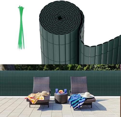 Vigevee PVC Sichtschutzmatte, Sichtschutzzaun 180x500cm Vervierfachen Verstärkung Innen, Balkon Sichtschutz mit Kabelbindern, Balkonverkleidung Windschutz für Balkon Garten, Grün