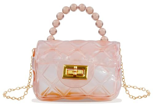 Weishuo Mädchen Umhängetasche Transparente Gesteppte Taschen mit Perlengriff Kleine Geldbörse Brieftasche Kinder Handtasche für Mädchen Kleinkinder Teens - Rosa