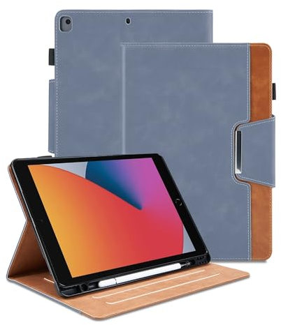 Case for iPad 8th Gen / 7th Gen / iPad Pro 10.5 Inch / iPad Air 3rd Gen with Pencil Holder, PU Leather Multi-Angle Stand Folio Protective Cover with Card Pocket and Auto Sleep/Wake Smart Case, Grey
