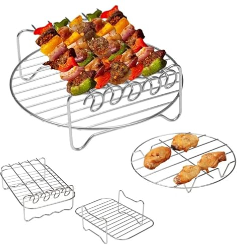 GSJNHY Grillrost Air Fryer Stainless Steel Holder BBQ Rack Double Round Versatile Layer Grill Baking Tray Replacement Barbecue Kitchen Tools(Color:03)