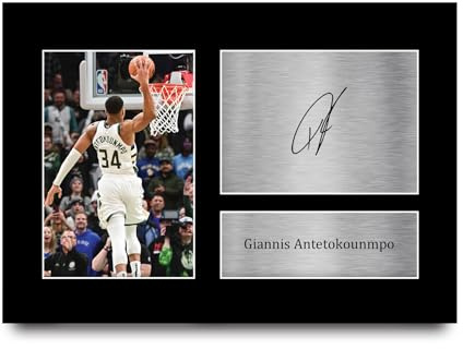 HWC Trading A4 Giannis Antetokounmpo Milwaukee Bucks Basketball Geschenke Gedrucktes Signiertes Autogramm Foto für Fans von Basketball Memorabilien - A4