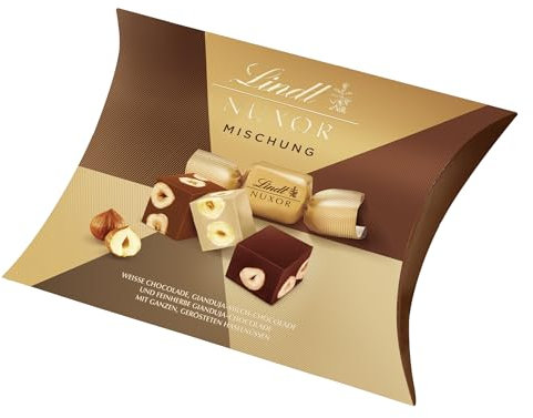 Lindt Schokolade | NUXOR Kissenpackung Mischung | 206g | Cremige Gianduja Schokoladen-Würfel in drei Sorten mit ganzen, gerösteten Haselnüssen | Schokoladen-Geschenk