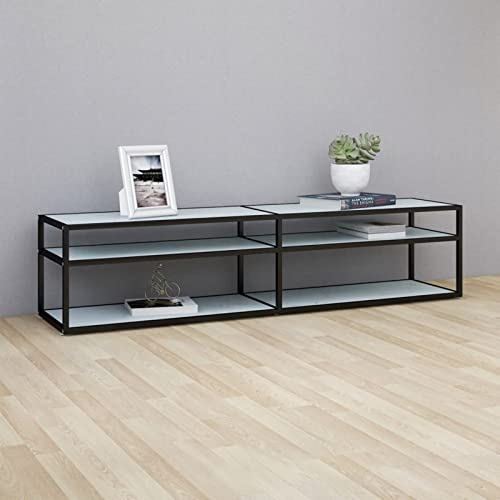 CIADAZ TV-Schrank Weiß Marmor-Optik 180x40x40,5 cm Hartglas, TV Lowboard, Fernsehschrank, Fernsehtisch, Fernseher Schrank, TV Sideboard, TV Board, TV Cabinet, TV Bank, TV Kommode