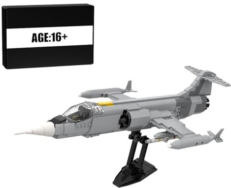BuildCubes F-104 Militär Flugzeug Bausteine Bauset, MOC Flugzeug Bausteintechnik Konstruktionsspielzeug Helikopter, MOC Klemmbausteine Hubschrauber Bausatz Geschenke (767 Teile)