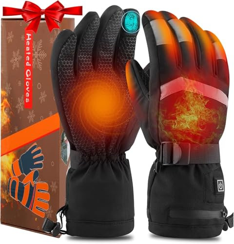 Qdreclod Beheizbare Handschuhe für Herren Damen - Beheizte Ski Handschuhe Mit 7.4V 4000mAh Wiederaufladbare Akkus, 3 Wärmestufen (A, XL)