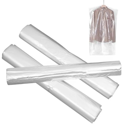 50 Pack Clothes Covers, 60 x 100 cm Plastic Clothes Covers, Waterproof and Hanging Garment Cover for Clothes Protector Bags, Clear Garment Bags for Dry Cleaning and Clothes, Jackets, Shirts