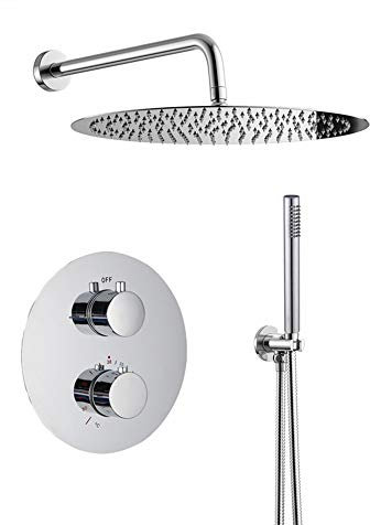 ZJIANHON Juego de ducha termostático cromado con agua fría y caliente montado en la pared, grifo de ducha de latón, mango suave, juego combinado de ducha con cabezal de ducha, ducha de mano, 8