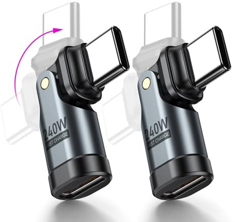 TUNKIA 240W USB C to USB C Adapter, 180° Type C Adaptor, USBC Winkel Adapter 90 Grad Winkelstecker, Data Transfer, Typ-C Winkel Adaptor für MaBook Pro/Laptop/Smartphone