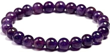 Gemstone Bracelet for Unisex - Stretch Beaded Bracelet - Healing Stone Jewelry - Lucky Charm Bracelet - Yoga Meditation Bracelet - precious stone bracelet Gift - 8mm (Amethyst)