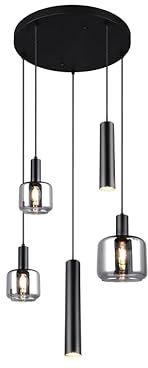 Trio Leuchten Pendelleuchte Mataro 364130532, Metall Schwarz matt, Glas chrom bedampft, ohne Leuchtmittel
