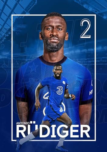 XYNZTF 5d Diamond Painting Diamant Bilder FüR Erwachsene Chelsea FC 2020/21 Antonio Rüdiger Fußball DIY Kreuzstich Arts Craft Kristall Strass Stickerei 23.6x35.4(60x90cm)