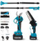 panthem 4 in 1 Akku Astschere Mini Kettensäge Teleskop mit 2x3Ah Akkus, 6 Zoll Hochentaster Astsäge, 55 mm Elektrische Gartenschere, Maximale Reichweite bis 4,1m, Bürstenlos Motor für Makita 18V