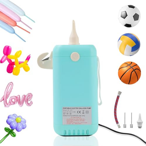 PlusFive Pompe a Ballons Électrique, Gonfleur Electrique Polyvalente pour Ballons Longs/Feuille d'Aluminium/Balles Sportives, Gonfleur Ballon Electrique pour Ballons Anniversaire Mariage Noël (Bleu)