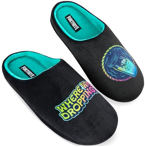 Fortnite Chaussons Garçon et Ado EU 32-42, Polaire Pantoufle Enfant, Cosy Gaming Merchandise, Idée Cadeau pour Gamer (38/39 EU, Noir)