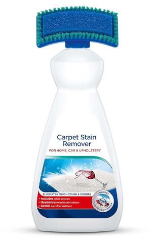 Carpet Stain Remover with Cleaning Brush 650ml – Works in 3 mins – Oxy-Powered Fast-Acting Deep Cleaner for Old Stains & Odours – Colour and Fabric Safe, Pet Friendly