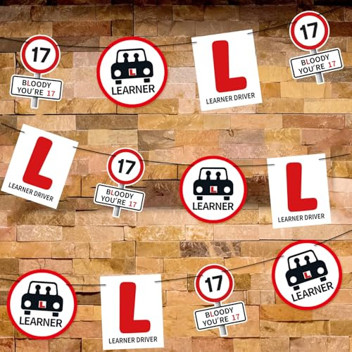 Learner Driver L Plates Banner Party Decorations 17th Birthday Bunting Funny Learner Driver Decorations for Boys, Girls