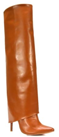 ESSEX GLAM Women’s Fold Over Knee High Stiletto Boots Pointed Toe, Side Zip, Faux Leather, Elegant Party Long Shoes, Sizes 3-8