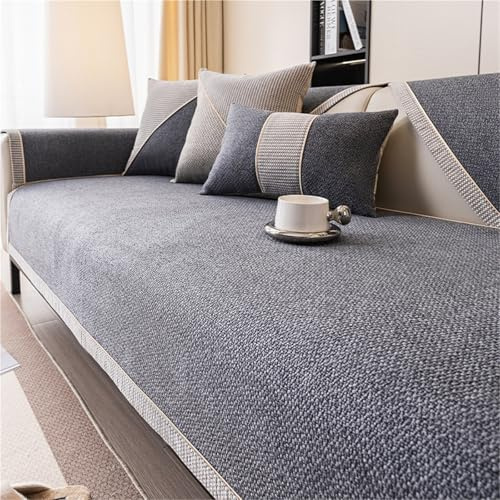 YHXAIQ Rutschfester Sofaschoner mit Waschbar Couch Cover, Baumwolle und Leinen Bezug für Sofa, Couch Überzug und Sofa Überzug Cord, Universeller Sofabezug mit Silikonunterseite(Gray,90 x 180cm)