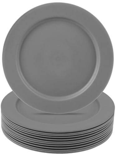 STARVAST 16 Stück Mehrweg Kunststoffteller Set Spülmaschinenfest - 25cm Grau Unzerbrechliches Melamin Teller Groß Grau Schwarz Campinggeschirr Teller Burger Teller für Camping & Alltag