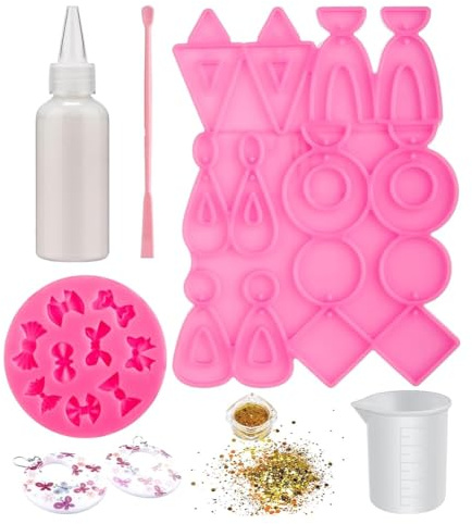 Jooehyer Liquid Polymer Oven-Bake Clay Set with Silicone Mold Gold Glitter Mixing Spoon and Measuring Cup for Jewelry DIY Crafts