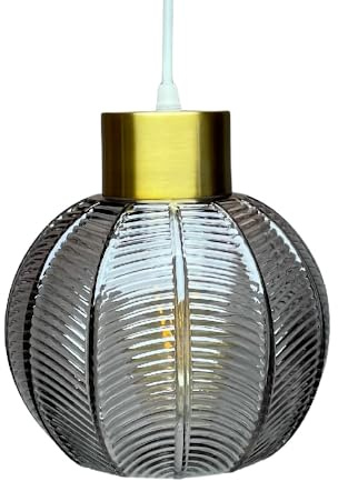Britalia Antique Gold & Smoked Ribbed Glass Vintage Retro Easy Fit Globe Dome Pendant Shade | 20.5cm Diameter (8) | None Electric Ceiling Lampshade | 42mm Hole to Fit Lampholder Type E27 ES