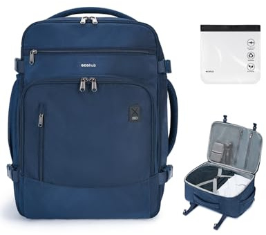 ECOHUB Rucksack Easyjet Handgepäck 45x36x20, Reiserucksack Gepäck Laptop Daypacks, PET-Recycelte Umweltfreundliche Backpack, Wasserdichter Unter Sitzplatz 30L Backpack Herren Damen(Blau)