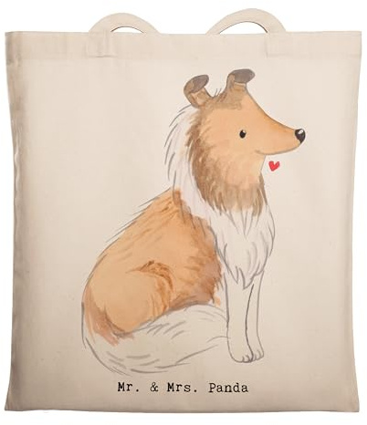 Mr. & Mrs. Panda Tote Bag Langhaar Collie Moment - Geschenk, Laptoptasche, Britischer Hütehund, Büchertasche, Einkaufstasche, Jutebeutel, Tasche