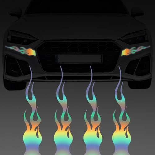 craspire 4 Stück Flammen Autoaufkleber Selbstklebende Helmaufkleber 11.6 x 2.7 Zoll Bunt Punk Sicherheit Dekorativ Wasserdicht Autoaufkleber Für Skateboard Laptop Auto Motorrad Helm DIY Dekor