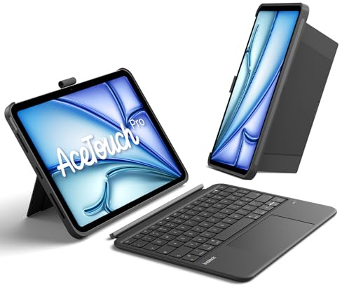 Inateck iPad Air 11 Zoll Hülle mit Tastatur, 5,1 Vollflächen-Touchpad | für iPad Air 11 M4 2026/M3/M2, Air 5/4, Pro 11, abnehmbar, 360° Schutz, verstecktes Stiftfach, AceTouch Pro, Schwarz