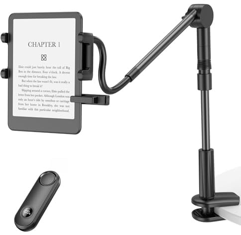 PlusAcc Supporto per Kindle – Supporto per lettore a collo di cigno, sdraiati a letto e leggi, supporto regolabile per scrivania e comodino, compatibile con accessori Kindle, Kobo e tablet