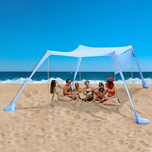 Tienda de Playa Carpa de Playa desplegable UPF 50+ Protección UV con Polos de Aluminio Anclaje de Arena para Patio Trasero Parque Playa,Sombra al Aire Libre para Viajes de Camping, Pesca