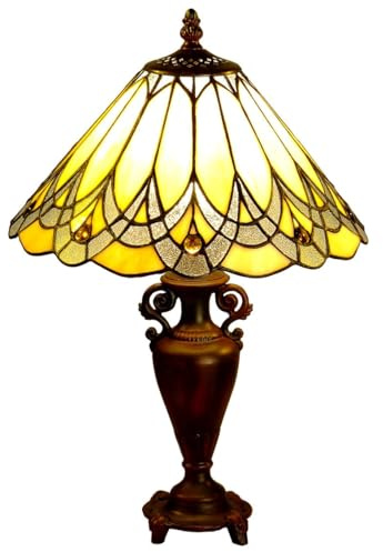 Tiffany-Stil Lampe|Tischlampe Buntglas 'Golden Elegance' ca. 31x47cm | Handgefertigte Reproduktion einer Tiffanylampe aus echtem Tiffanyglas|Buntglaslampe Wohnzimmer-Schreibtisch-Nachttisch-Büro