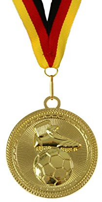 pokalspezialist 10 Stück 7 cm extra große und schwere Medaille Fußball Gold inklusive Band