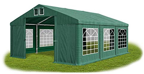 DAS COMPANY Festzelt Partyzelt Faltpavillon - Gartenpavillon Pavillon Weiß Mit Seitenteilen - Wasserdichtes Stabiles PVC 560g/m² Universalzelt - Klappbarer Garten Lagerzelt Dunkelgrün 4x6m