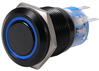Yctze 12V-24V Verriegelungs-Drucktastenschalter EIN/AUS-LED EIN/AUS Schwarzer Kippschalter Selbstsperrender Verriegelungs-Druckknopf Flachschalter (19 mm)(Blau)