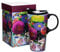 DUSVALLY Ceramic Mug Coffee Mug Ceramic Travel Cup with Lid and Color Box,17oz.Colorful Flowers