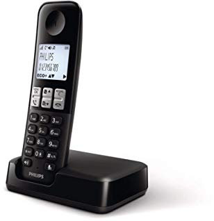 Philips D2501B/34 Téléphone fixe sans fil (16 heures, rétroéclairage, HQ-Sound, mains libres, identificateur d'appels, agenda 50 noms et chiffres, Plug & Play, Eco+) Noir (Reconditionné)