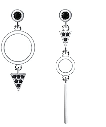 J.MUEN 925 Sterling Silber Geometrische Halo Baumeln Ohrringe, Mädchen Asymmetrische Ohrhänge für empfindliche Ohren mit Geschenkbox