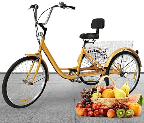 NeNchengLi 24 Zoll Erwachsene Dreirad 6-Gang-Fahrrad Trike Cruise 3Rad+Sitz Rückenlehne Korb