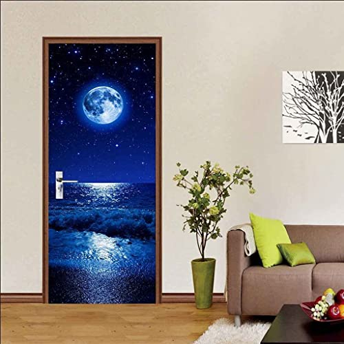 Türtapete Selbstklebend Türposter - Blaue Nachtozeanlandschaft 90 X 200 Cm - Fototapete Türfolie Poster Tapete Strand Meer Nordsee Ostsee Beach Wasser Blau 3D Türaufkleber Selbstklebend Diy Türbild