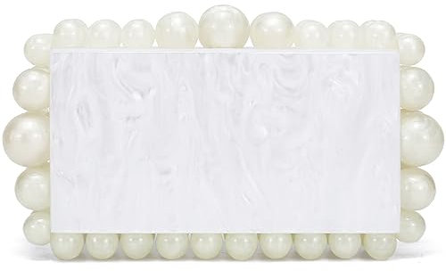 HIYOLALA Acryl Abend Clutch Tasche für Frauen Marmor Handtasche Perle Clutch Geldbörsen für formelle Hochzeit Abschlussball, Weiss/opulenter Garten