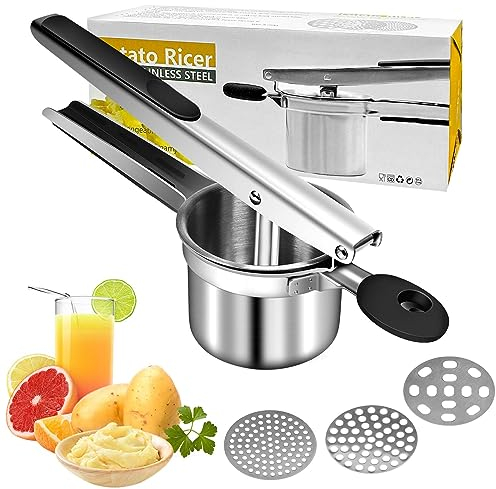 Schiacciapatate,Pressa Manuale Schiacciapatate Manuale,Spremiagrumi con succo di limone e melone,Potato Ricer in Acciaio Inox con 3 Colini Sostituibili per bambini, spremiagrumi, limone