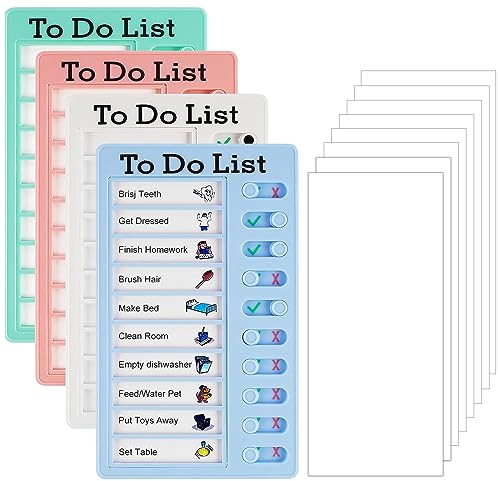 Lot de 4 tableaux à faire avec 8 feuilles vierges interchangeables,Réutilisable Détachable Listes de Contrôle Mémo,Tableau mémo portable,Tableau mémo,pour la liste des tâches quotidiennes