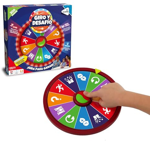 Famogames - Giro y Desafío, Un Juego de Mesa Familiar de +300 Retos, Gira la Ruleta y Empieza a Divertirte, Dirigido por un Game Master con 4 Categorías de Cartas, Versión Español, Famosa (WHE01000)