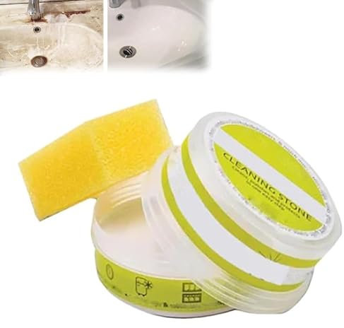Eco-Friendly Cleaning Stone Paste,Cleaning Pebble Stone Shower Floor Paste,Cleaning Stone Paste with Sponge, Multi Purpose Cleaning Stone Paste for Bathroom,Kitchen, Home Cleaning