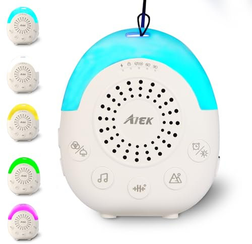 AIEK Rumore Bianco Neonato, White Noise Machine, 30 Suoni Rilassanti per Dormire, 5 Color Baby Night Lights Timer, Dormire Yoga Meditazione, Rumori Bianchi Portatile per Bambini Adult