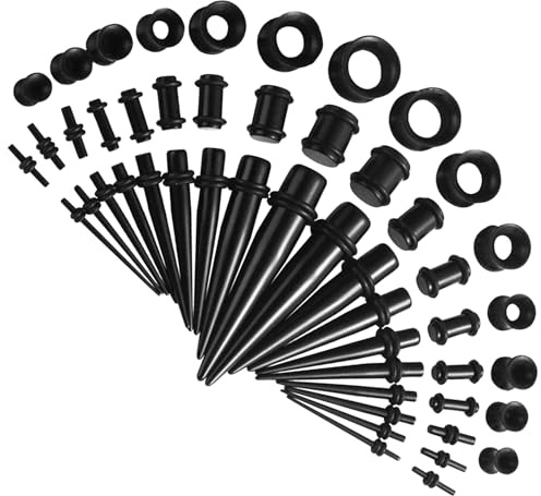 50 Pcs Ear Stretching Kit, Acrylic Pointed Ear Expansion Eit, Ear Stretcher, Ear Gauges, Taper Ear Expanders Ear Plug Tunnels, Ear Piercing Stretchers for Women Girls Daily Wear (Black)