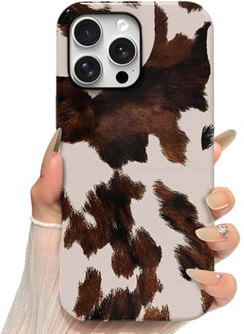 Skyseaco for iPhone 16 Pro Max Case, Treny Cow Print Phone Case Hybrid 2-Layer Hard Shell,Shockproof Soft for Girl Women Boy Men
