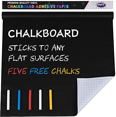 MMFB Black Board Sticker Dry Erase, Chalkboard Wallpaper Stick and Peel Adhesive Roll with 5 Chalks for Wall, Tables, Schools, Home (17.8 X 90.5, 1 Pack)